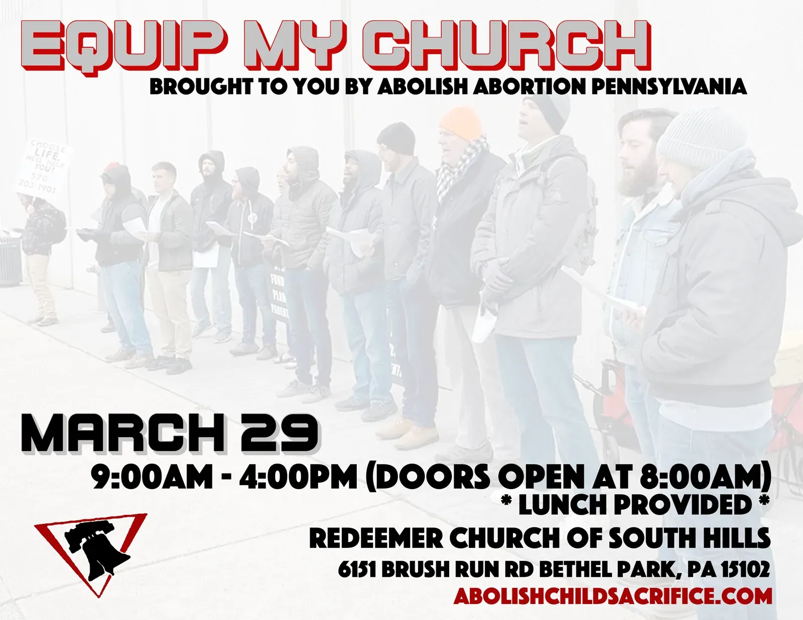 Promotional flyer for the March 29, 2025 Equip My Church event at Redeemer Church of South Hills